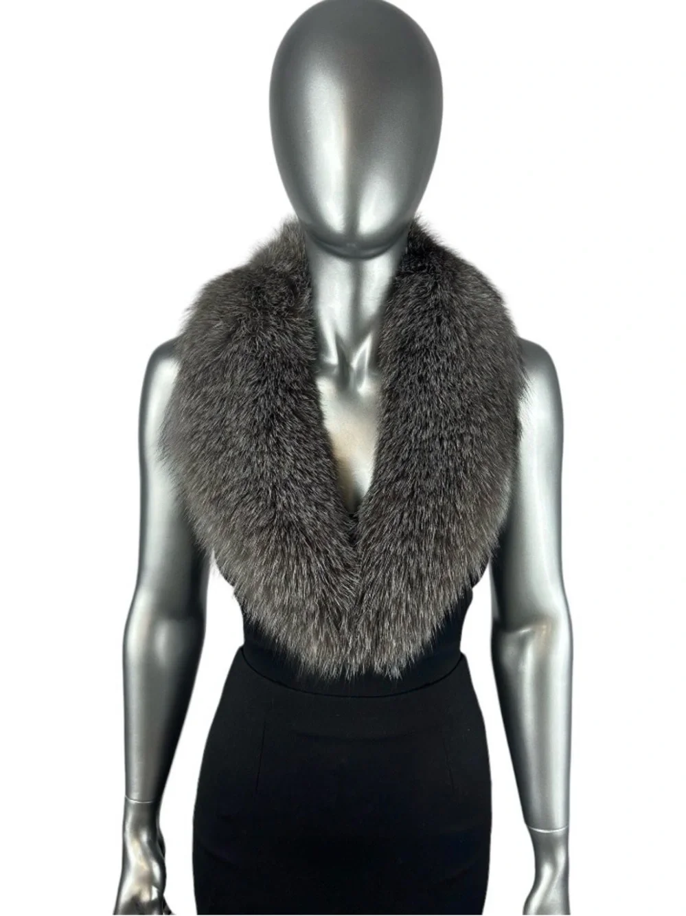 SILVER-INDIGO FOX Shawl Collar, 36” L, Certified Vintage Fur